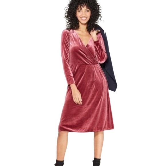a new day Dresses & Skirts - A New Day Velvet Long Sleeve V Neck Dress